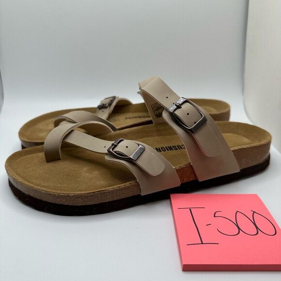 CUSHIONAIRE Women's Cork Footbed Sandal With +Comfort 9.5 TAUPE - Picture 3 of 7